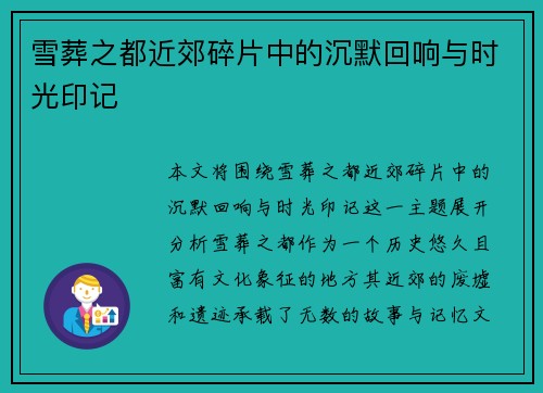 雪葬之都近郊碎片中的沉默回响与时光印记